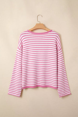 Blush Pink pullover sweater with drop shoulder and long sleeve