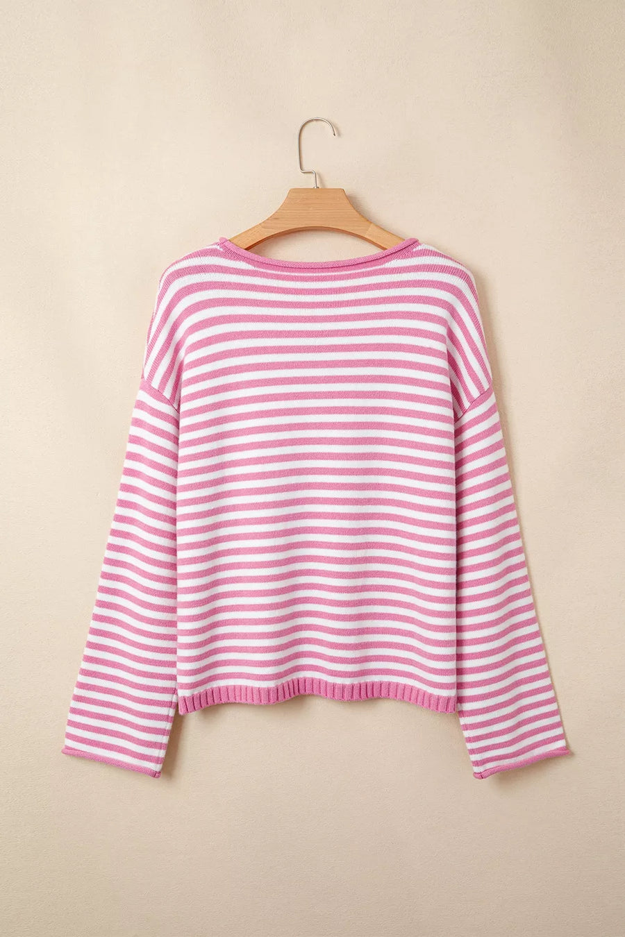 Blush Pink pullover sweater with drop shoulder and long sleeve