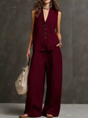 white two-piece set with pocketed and sleeveless