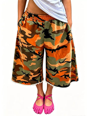 Wide-leg Cropped Sweatpants With Pockets in Green