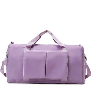 Sport Luxe Weekend Holdall duffel bag in Pink Purple with double front pockets and shoulder strap.