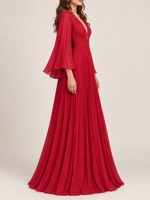 Yellow maxi dress with sheer and bell sleeve