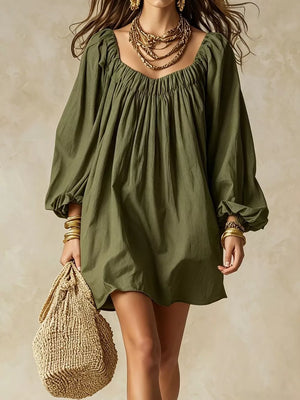 Black Flowy Balloon Sleeve Mini Dress