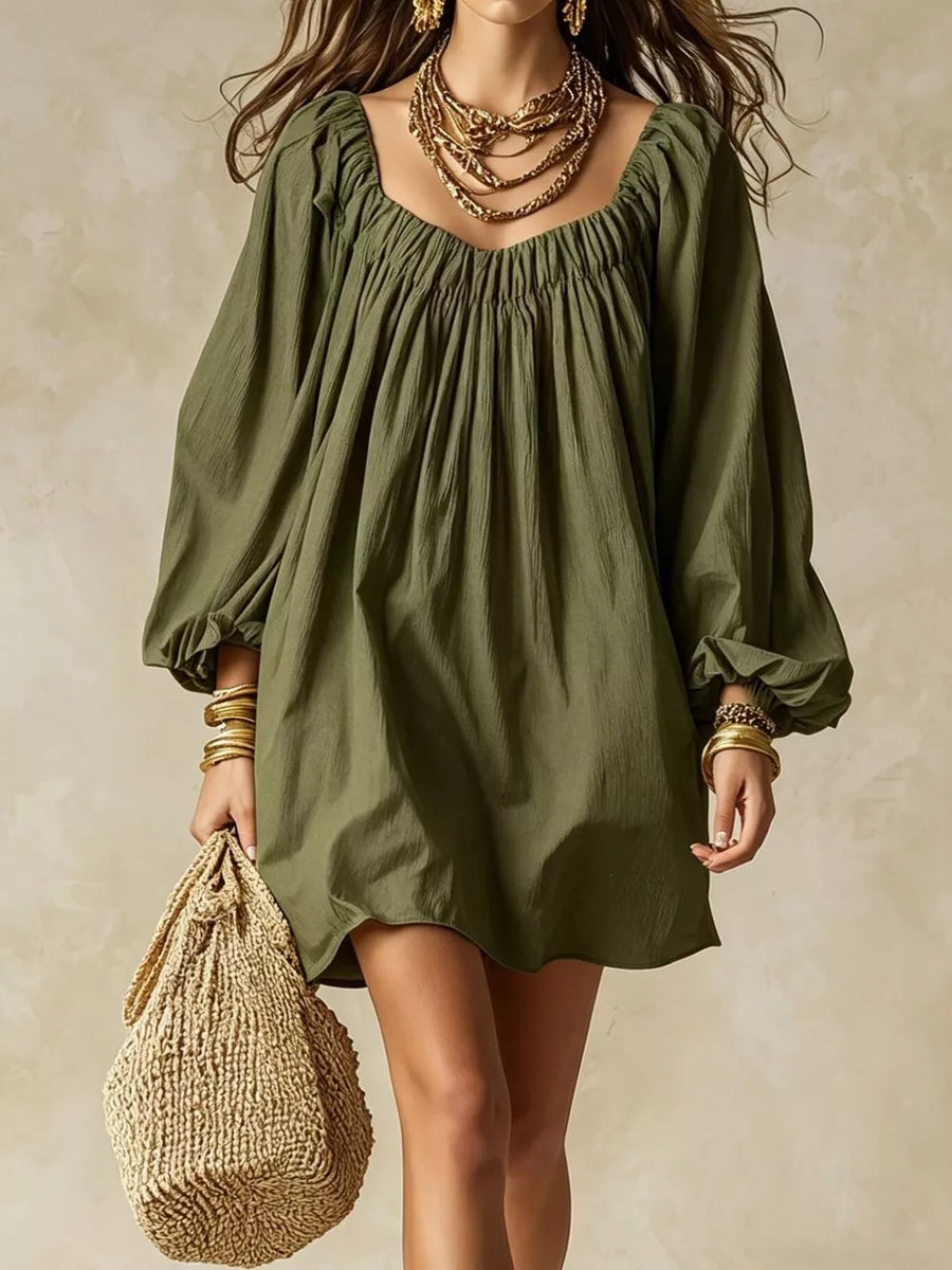 Black Flowy Balloon Sleeve Mini Dress