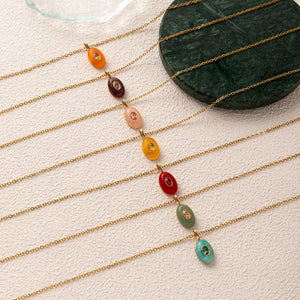 necklace in orange with natural stone pendant and 17.7 inch chain with 2 inch extension
