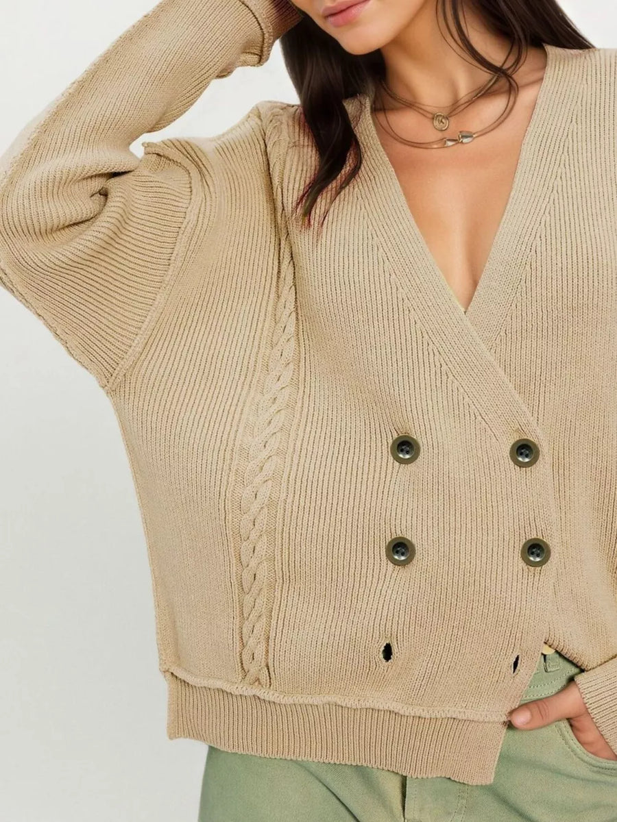 100% Acrylic Care instructions: Machine wash cold cardigan in Khaki with relaxed silhouette
