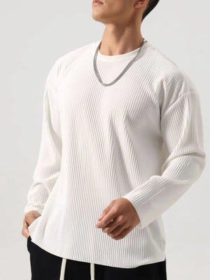 White ribbed long sleeve oversized t-shirt with crew neck