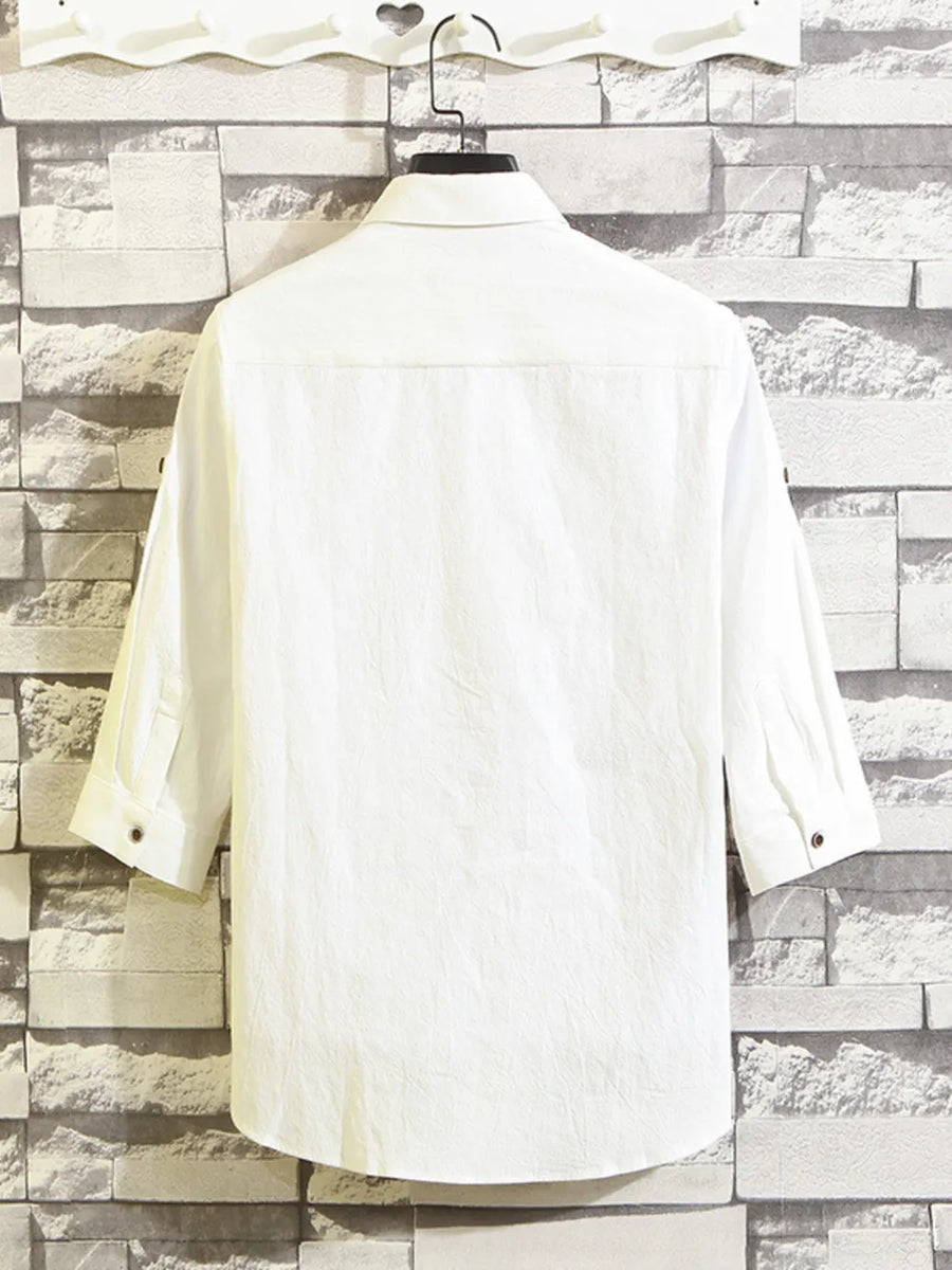Light Gray Men's Plus Size Button Up 3/4 Sleeve Shirt