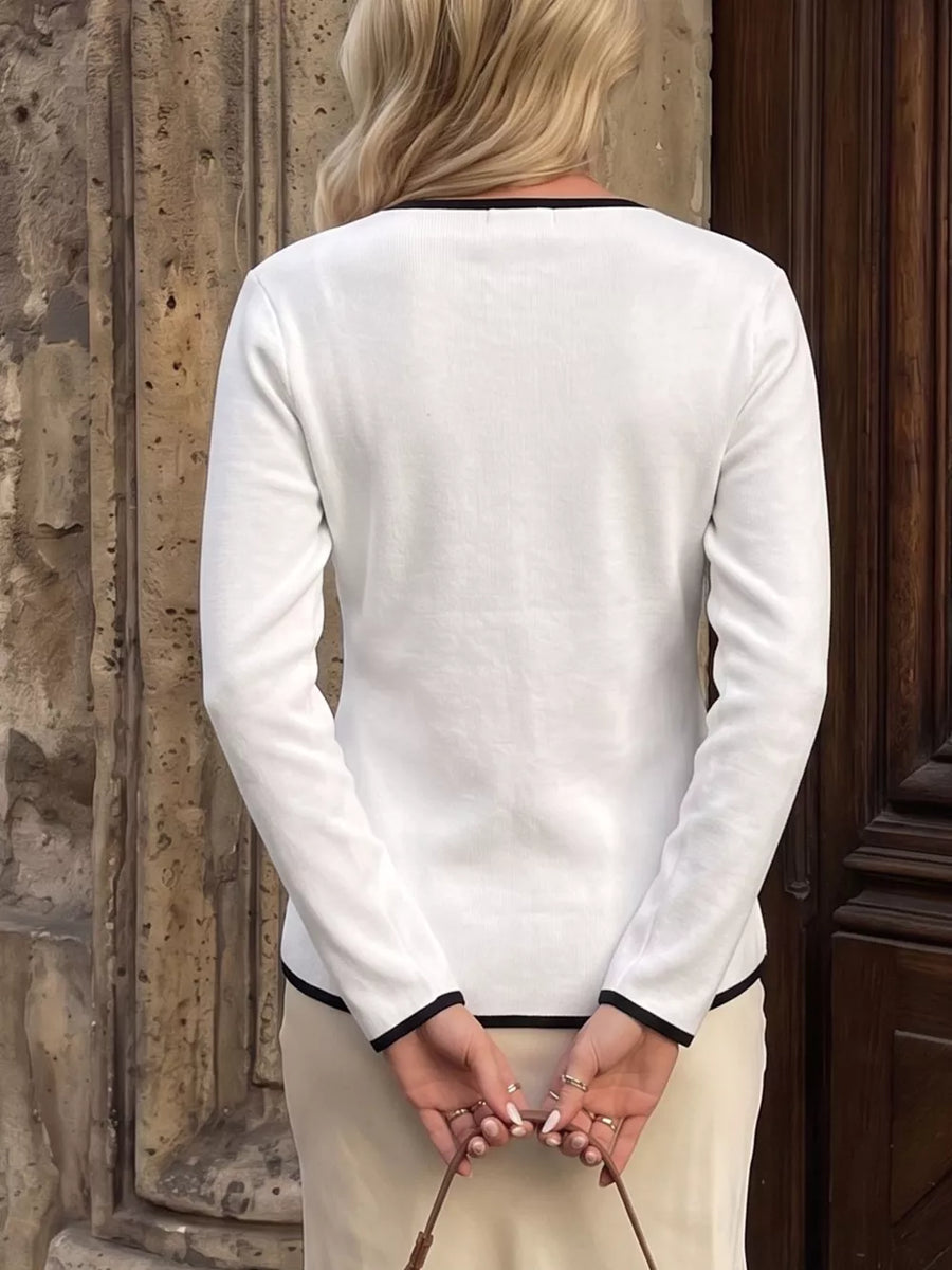 Contrast Trim Button Decor Knit Top option 6