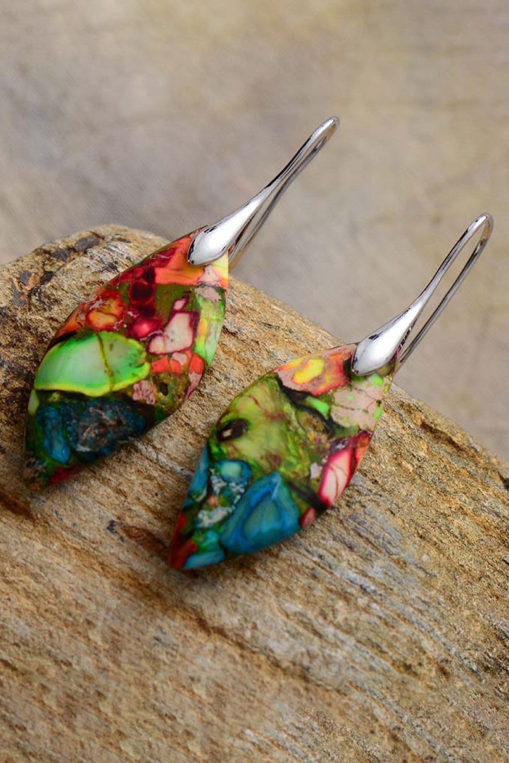 Multicolor gemstone dangle earrings with 14K gold-plated hooks.