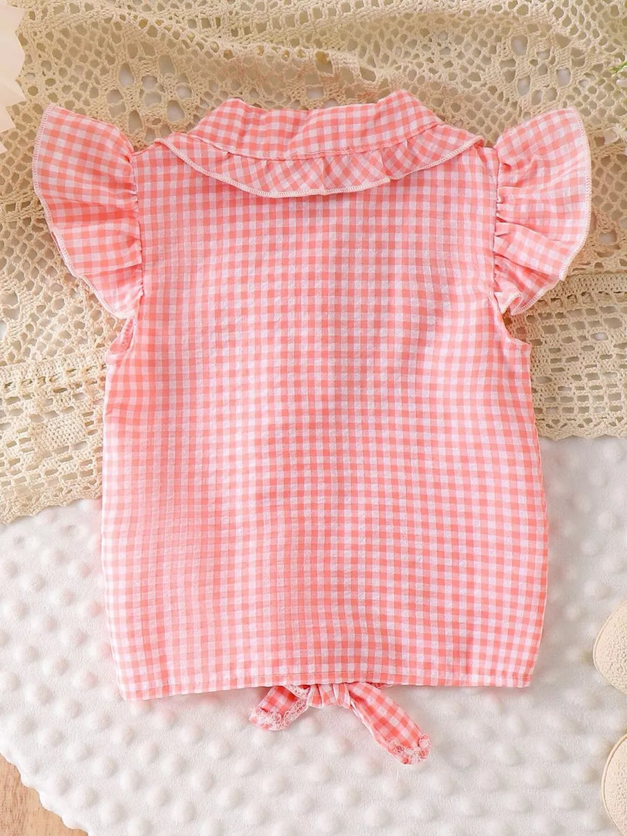 White with Children's Gingham Ruffle Collar Sleeveless Shirt