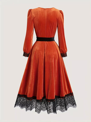 100% polyester Care instructions: Machine wash cold midi dress in rust with A-line silhouette