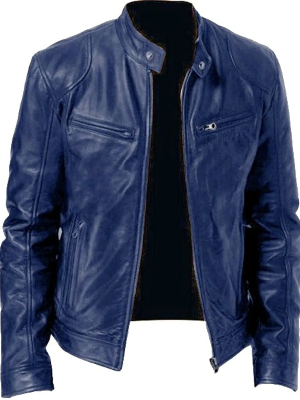 Men's Full Size Leather Biker Jacket in Mustard
