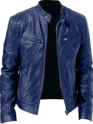 Men's Full Size Leather Biker Jacket in Mustard