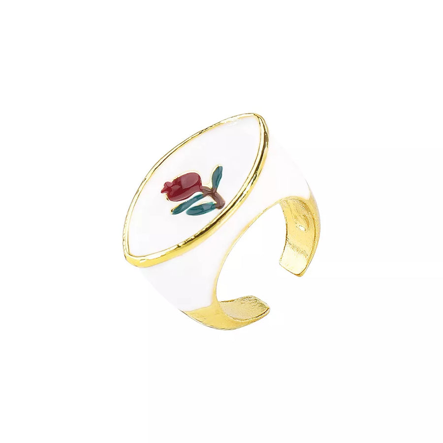 ring featuring motif in white with 18K Gold-Plated, Resin, Zinc alloy Care instructions: Avoid wearing during exerc texture