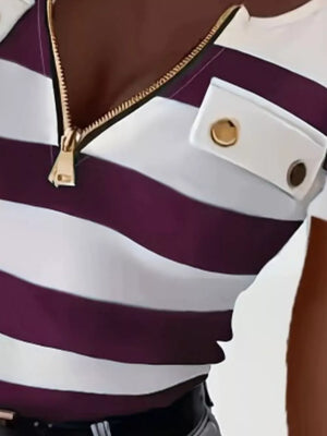 Burgundy t-shirt with hip-length and half-zip
