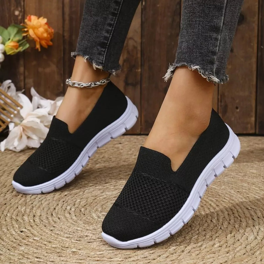 Light Gray Round Toe Flats Slip-ons