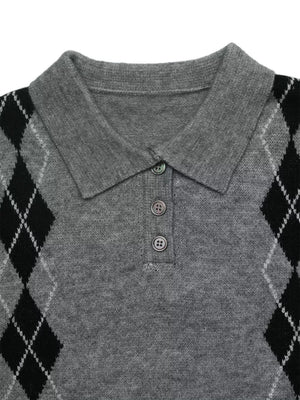Argyle Patterned Polo Collar Sweater option 7