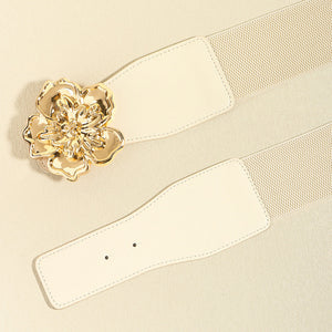 Ivory floral buckle stretch waist cincher belt with alloy buckle detail.