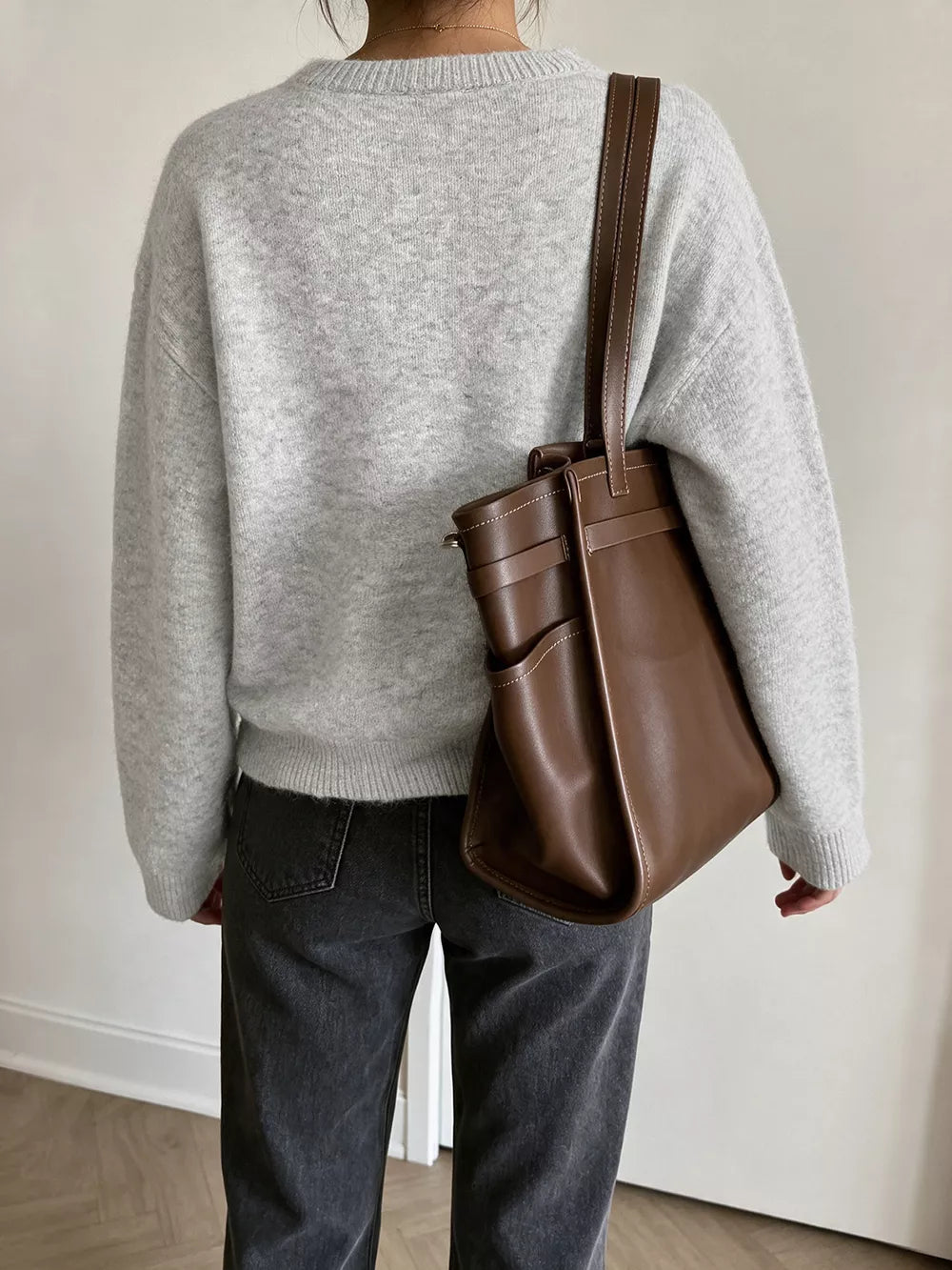 light gray cardigan