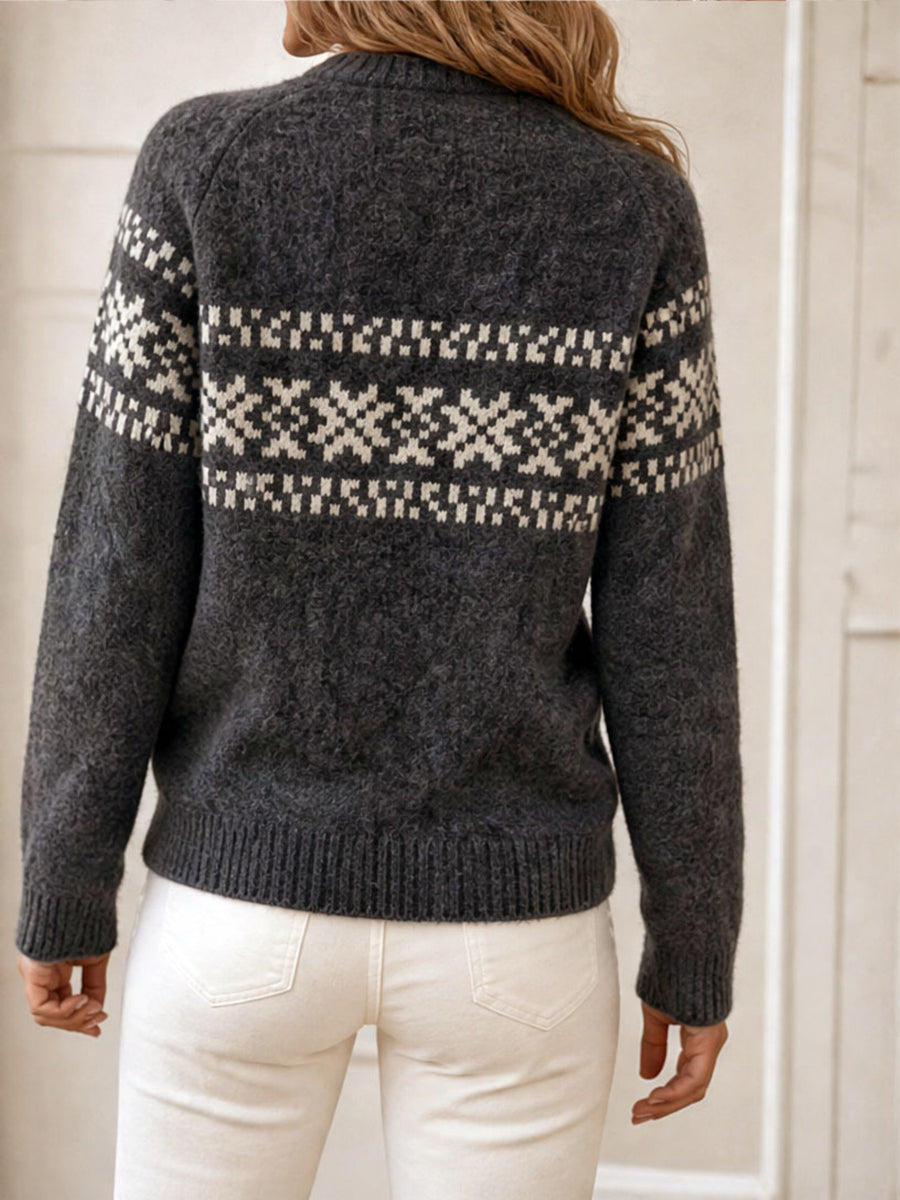 charcoal crewneck sweater with hip-length and pullover