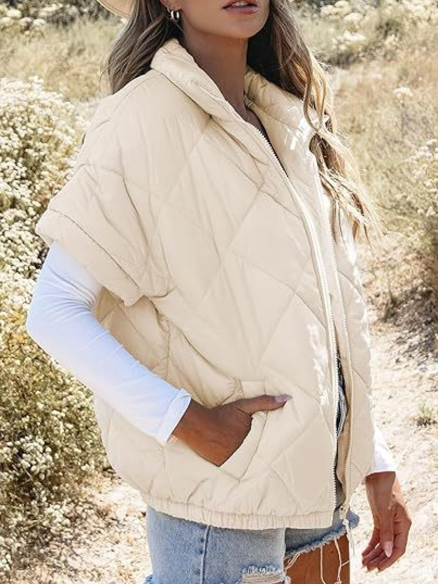 Navy Blue quilted jacket with hip-length and zip-front