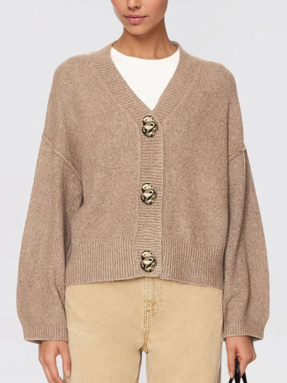 classic cardigan in Brown with v-neck