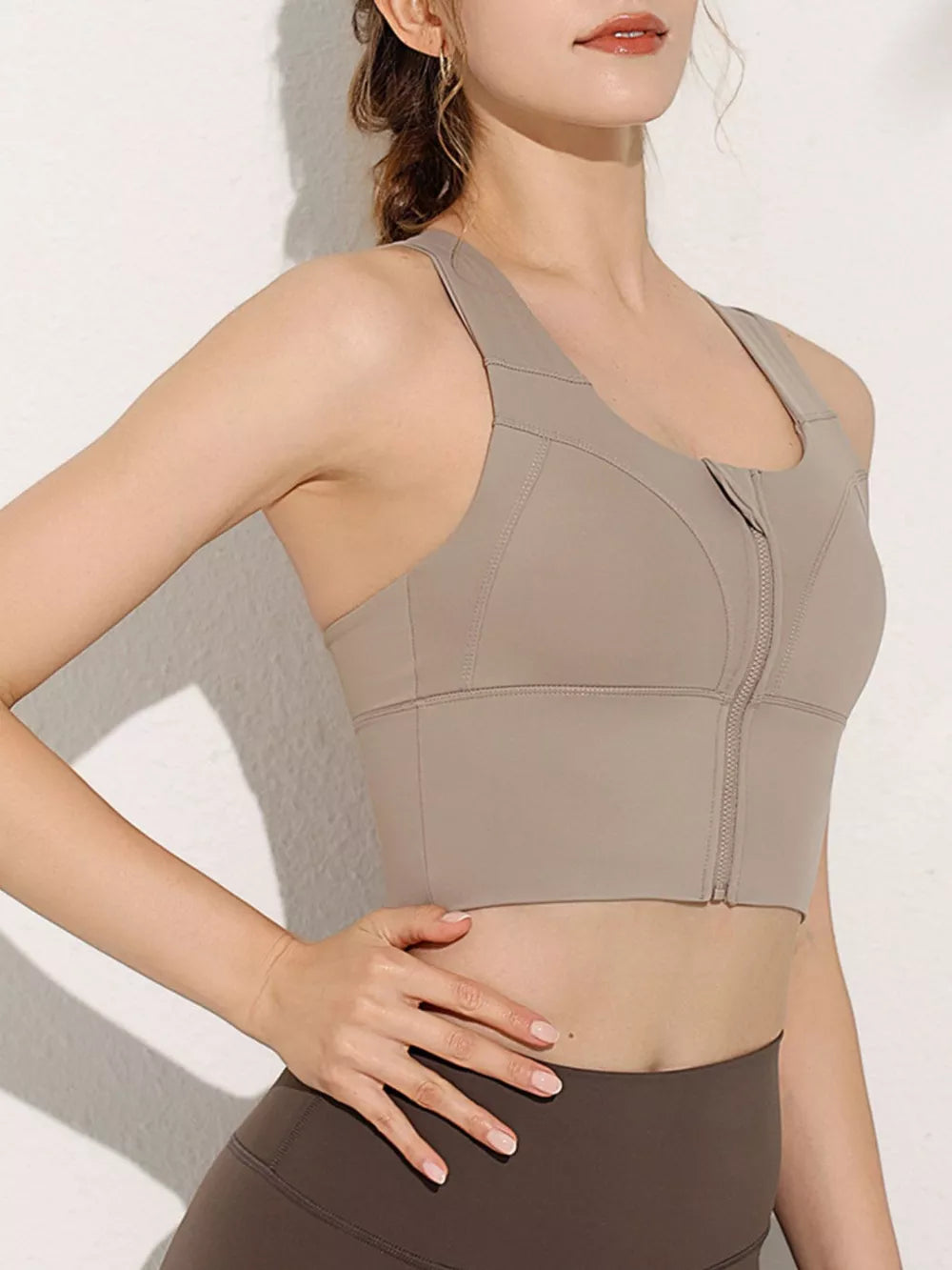 Pink fitted athletic tank with scoop neck