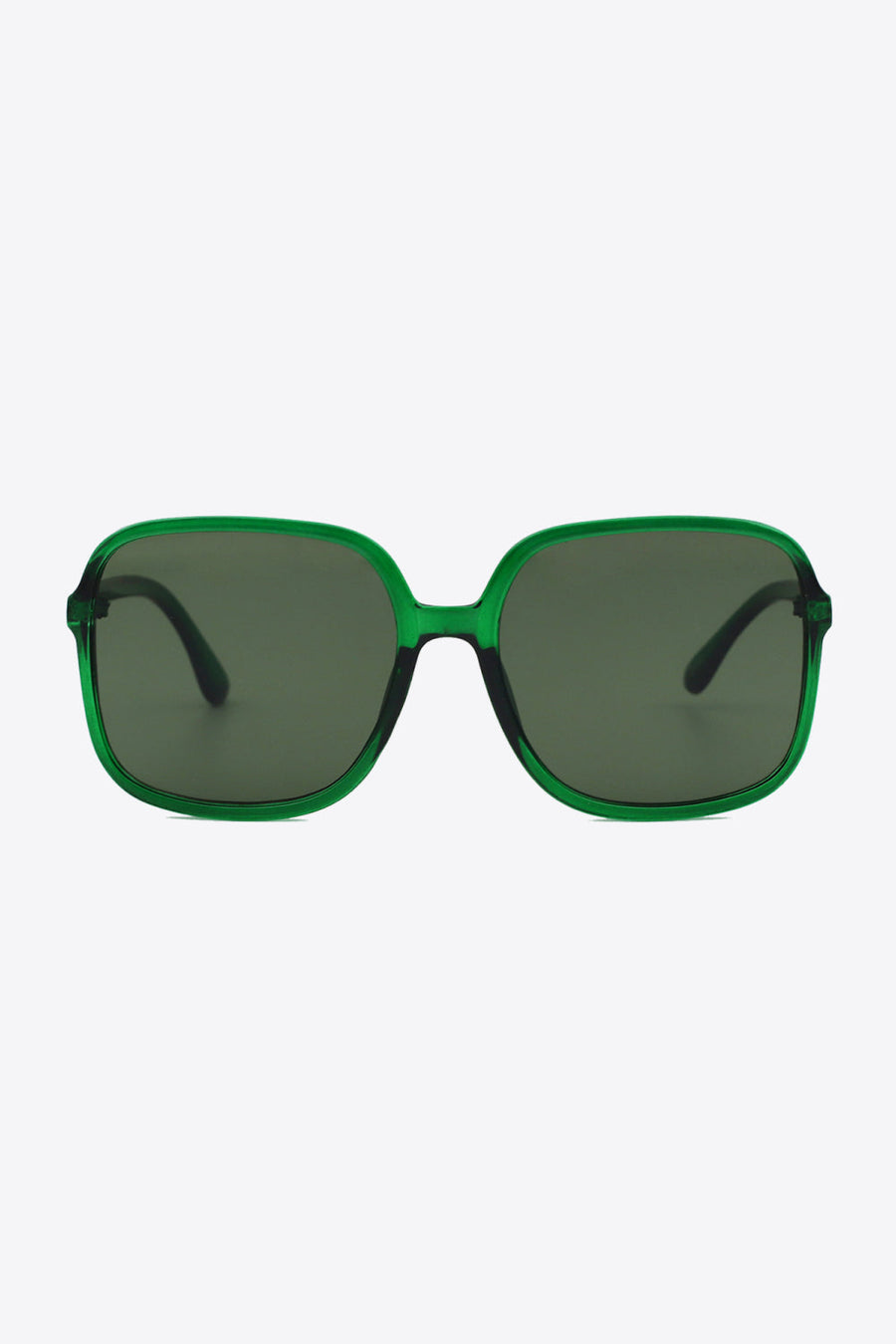 Green retro square frame sunglasses with dark lenses