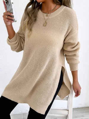 light beige pullover sweater with tunic-length and pullover