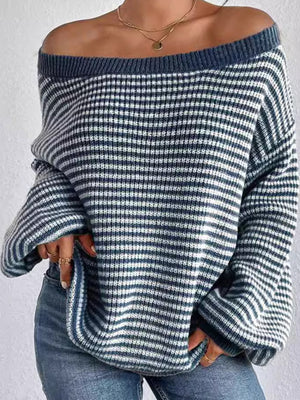 pullover sweater in Beige with striped and oversized