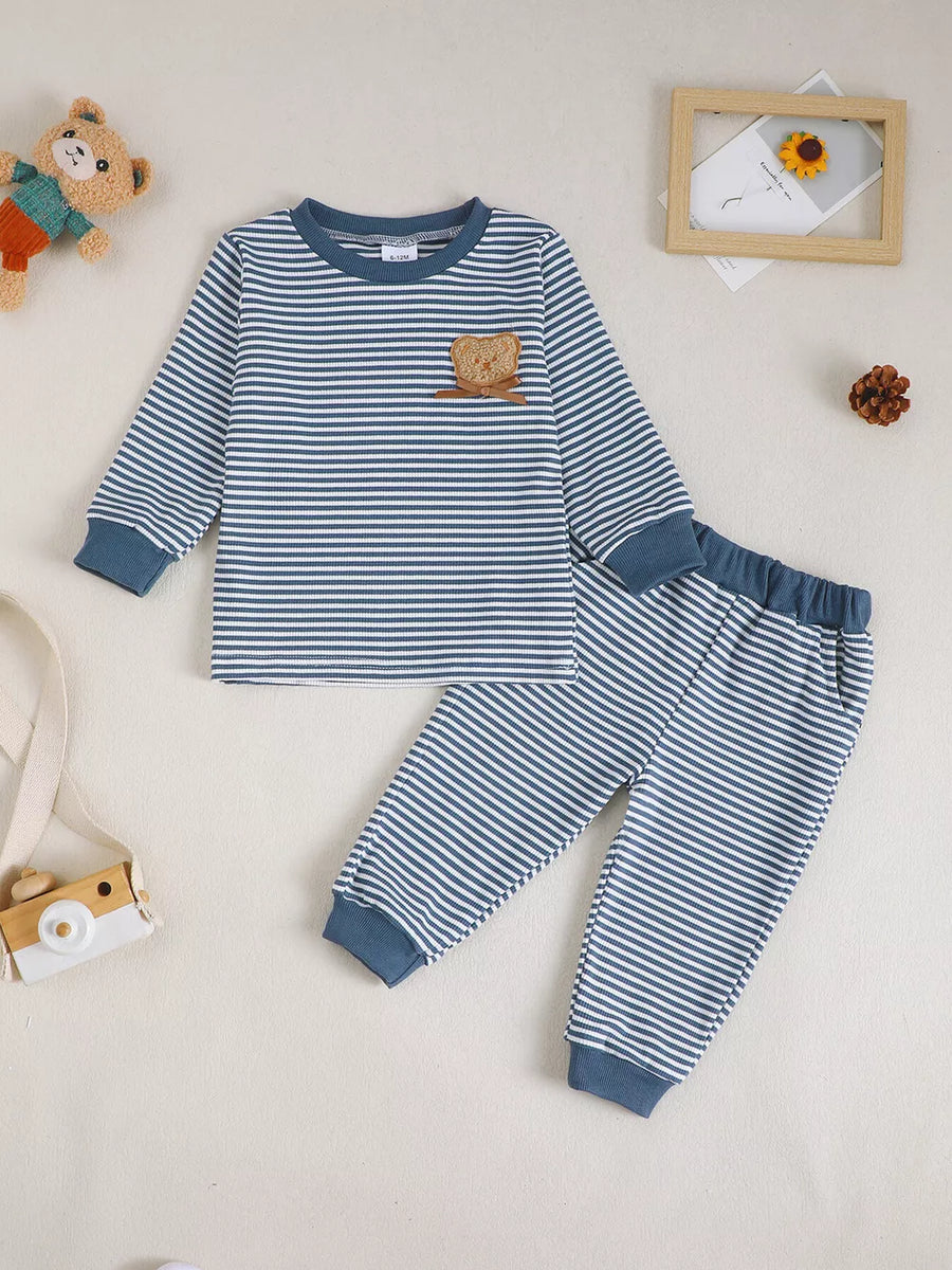 Children's Bear Striped Top And Pants Set option 8