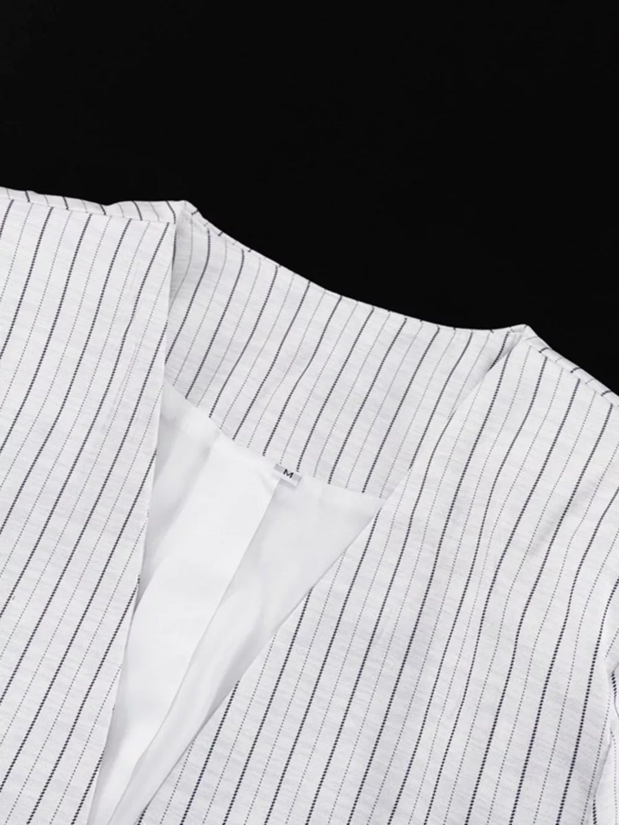 Pinstripe Cropped Blazer And Pleated Shorts Set option 8