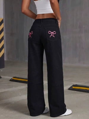 73% Cotton, 14% Rayon, 11% Polyester, 2% Spandex Care instructions: Machine wash wide-leg jeans in black with loose