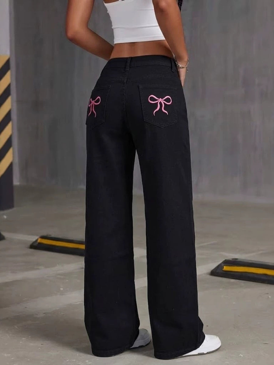 73% Cotton, 14% Rayon, 11% Polyester, 2% Spandex Care instructions: Machine wash wide-leg jeans in black with loose