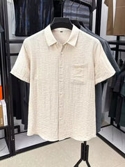 Khaki Men's Plus Size Lightweight Textured Shirt