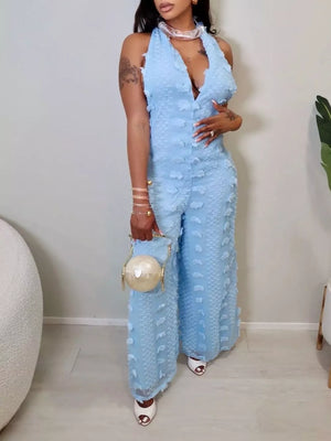 Textured Halter Wide-leg Jumpsuit option 6