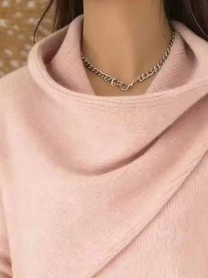 Solid Color Cowl Neck Sweater Plus Size in Yellow with plus-size