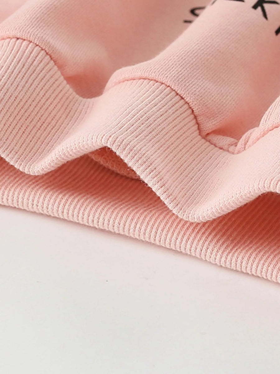 Kids' watermelon pink cotton sweatshirt with ribbed cuffs and hem detail.