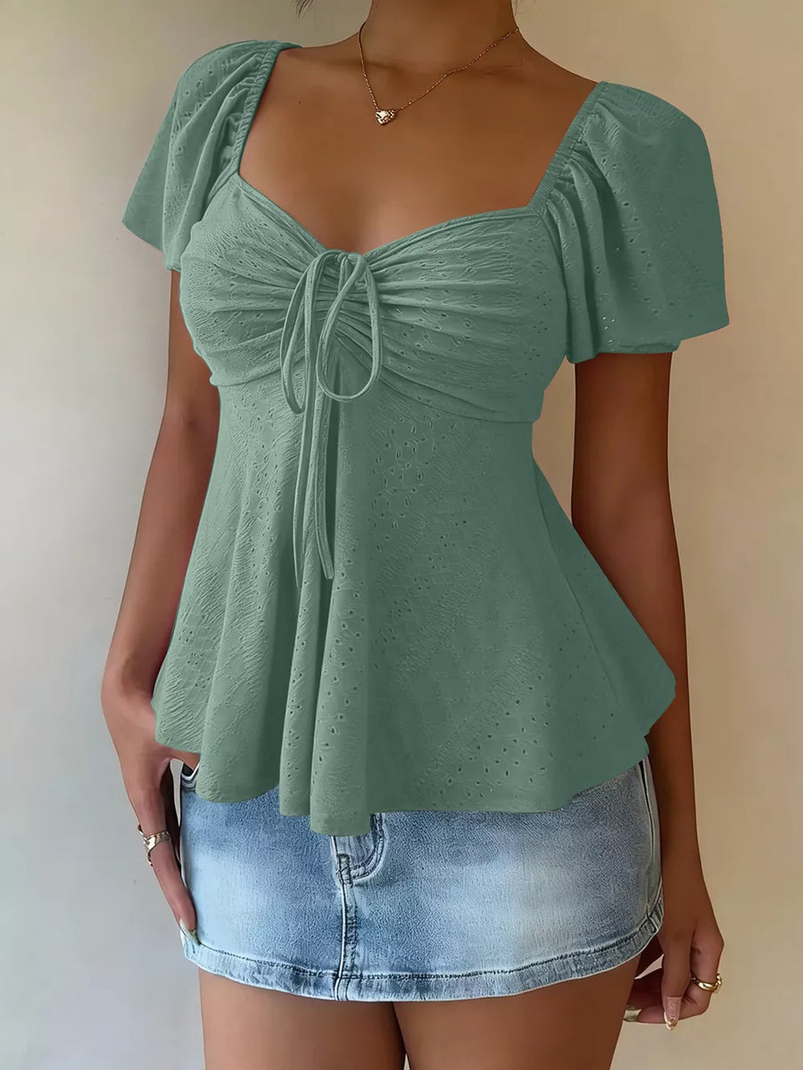 Sweetheart Neck Flutter Sleeve Top, view 12