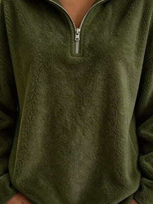 Dark Blue sweatshirt with hip-length and quarter-zip