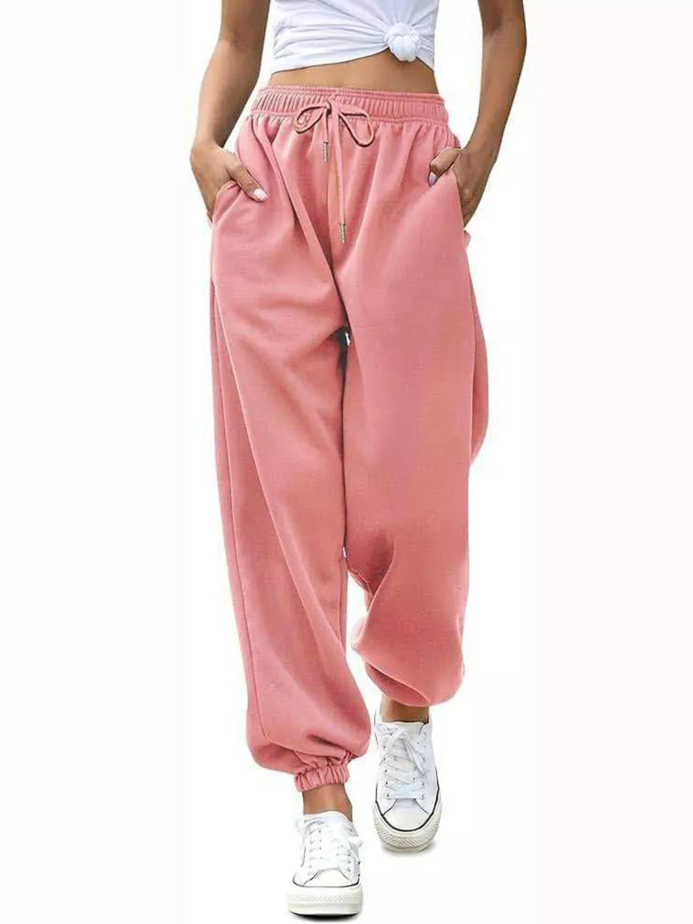 Loose Fit Drawstring Joggers in Pink, view 13