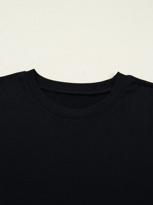 Black cotton t-shirt top with crew neck detail