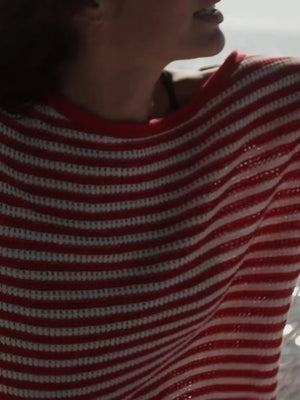 Blue regular pullover sweater with boat neck