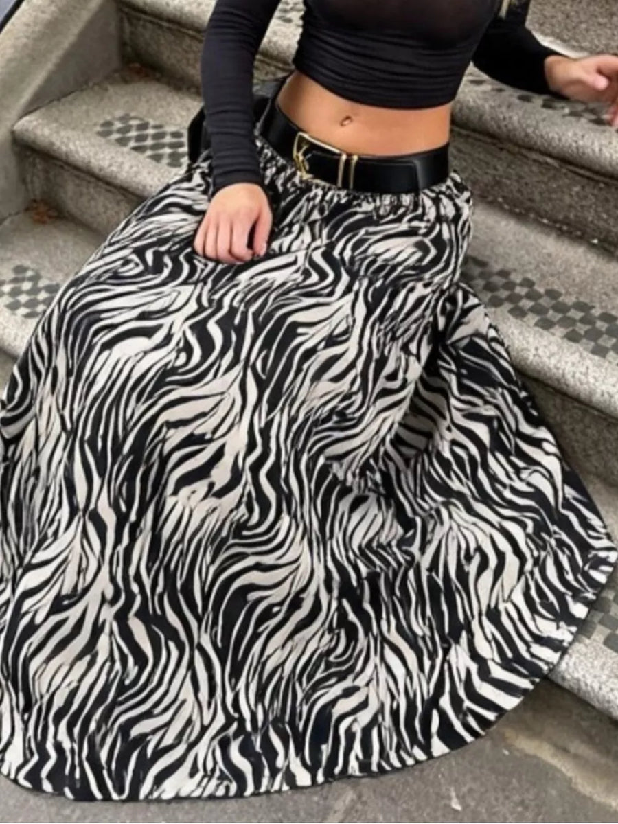 white maxi skirt featuring unlined and zebra-print