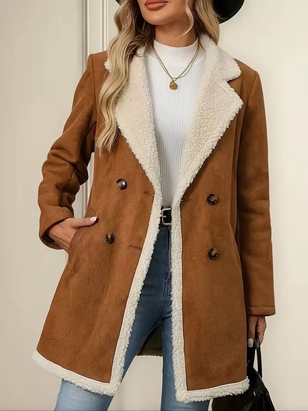 overcoat in camel featuring buttoned and regular fit