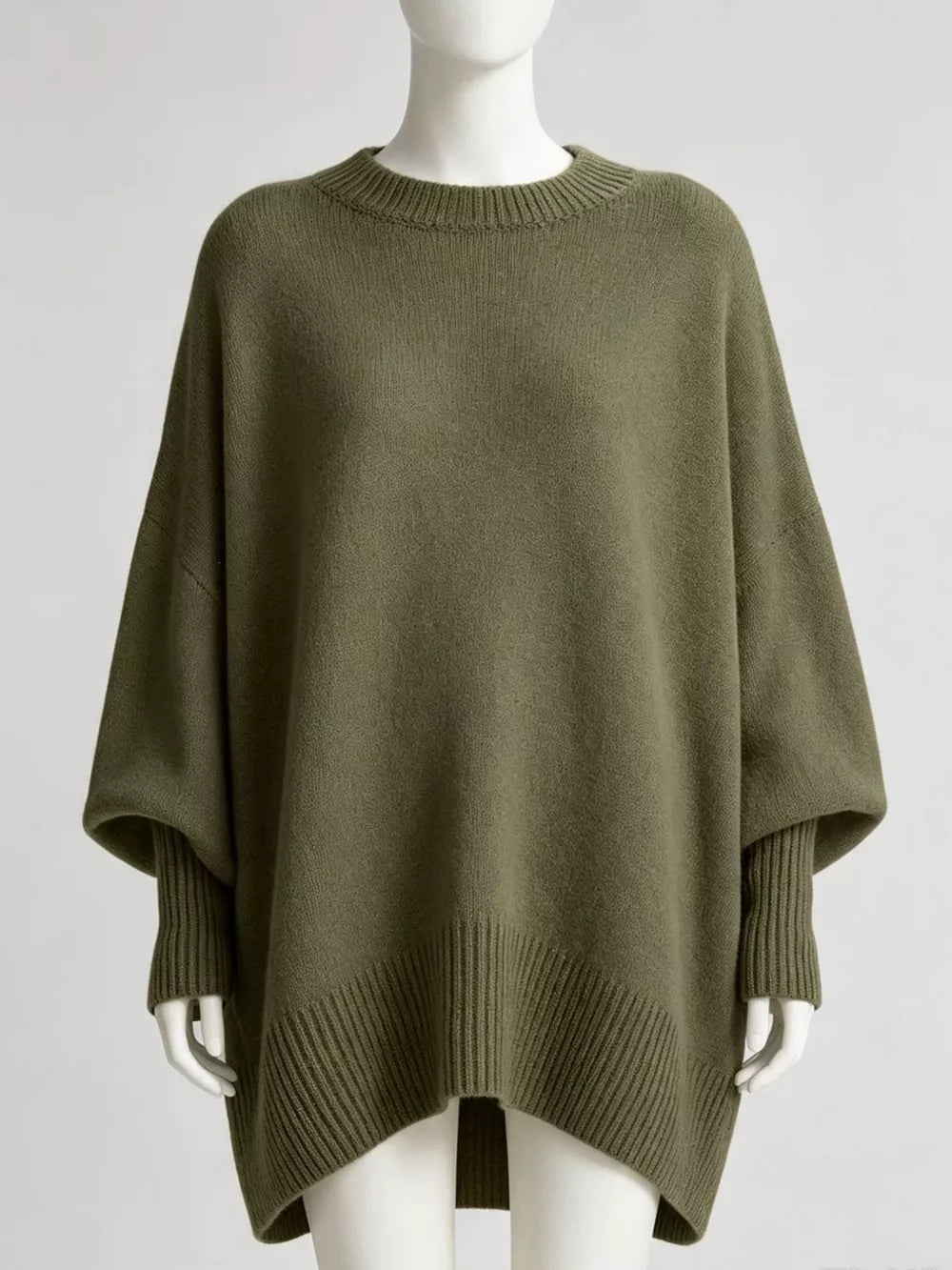 pullover sweater in ivory with ribbed and tunic-length