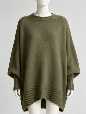 pullover sweater in ivory with ribbed and tunic-length