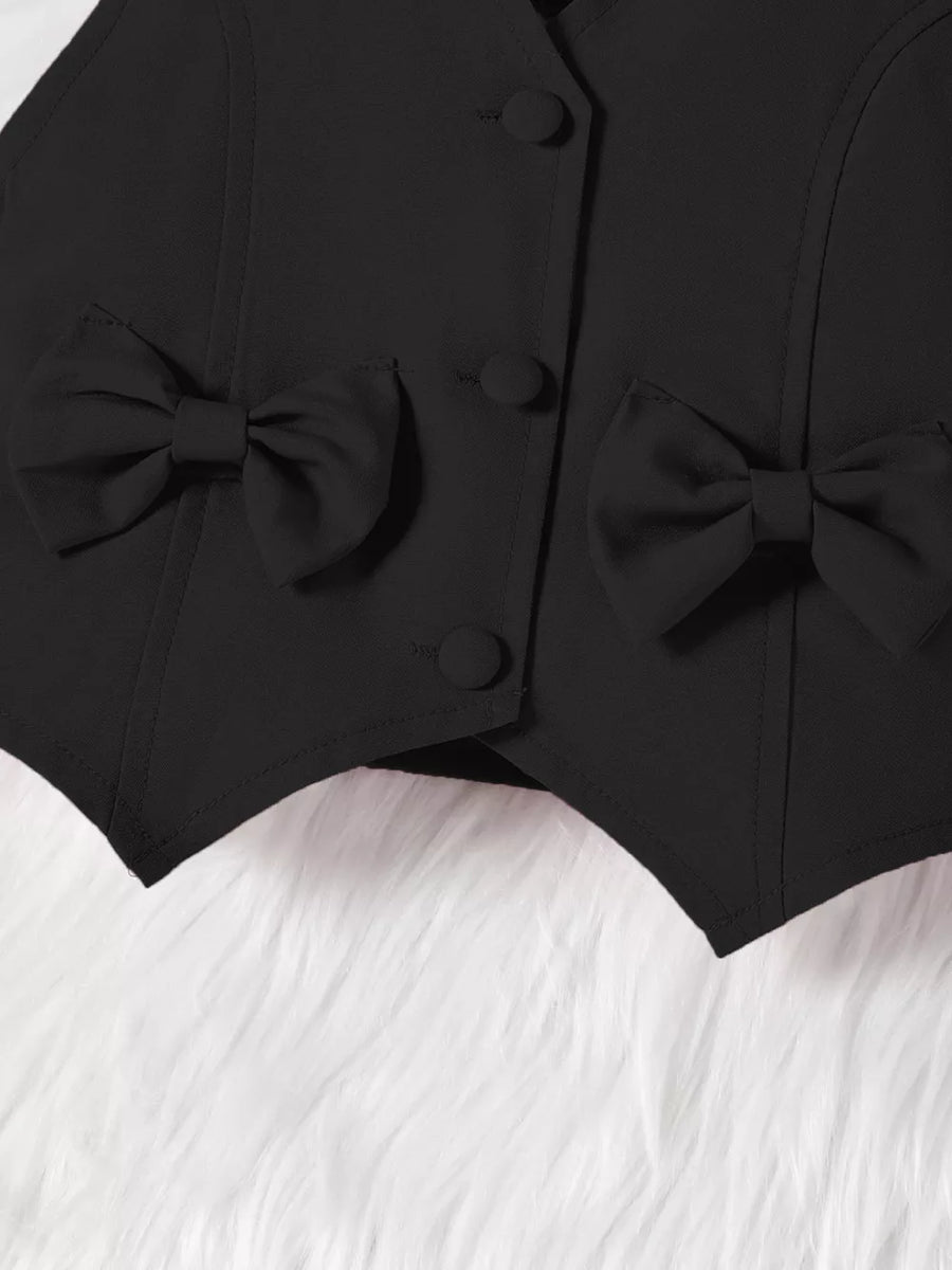 Black baby vest with bowknot details and button front