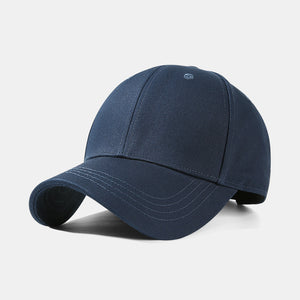 Navy blue cotton baseball cap with adjustable strap and 6-panel construction.